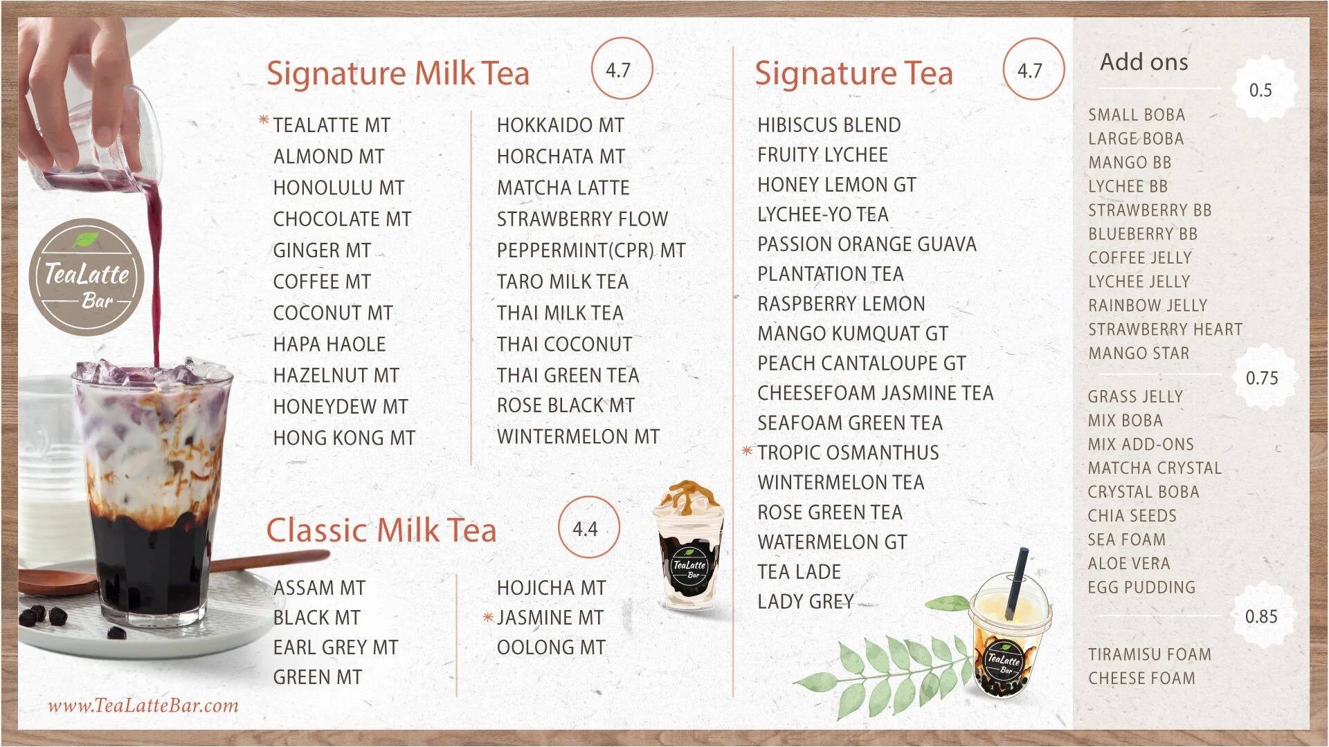 Tea Latte Bar menu boards — mockup 2